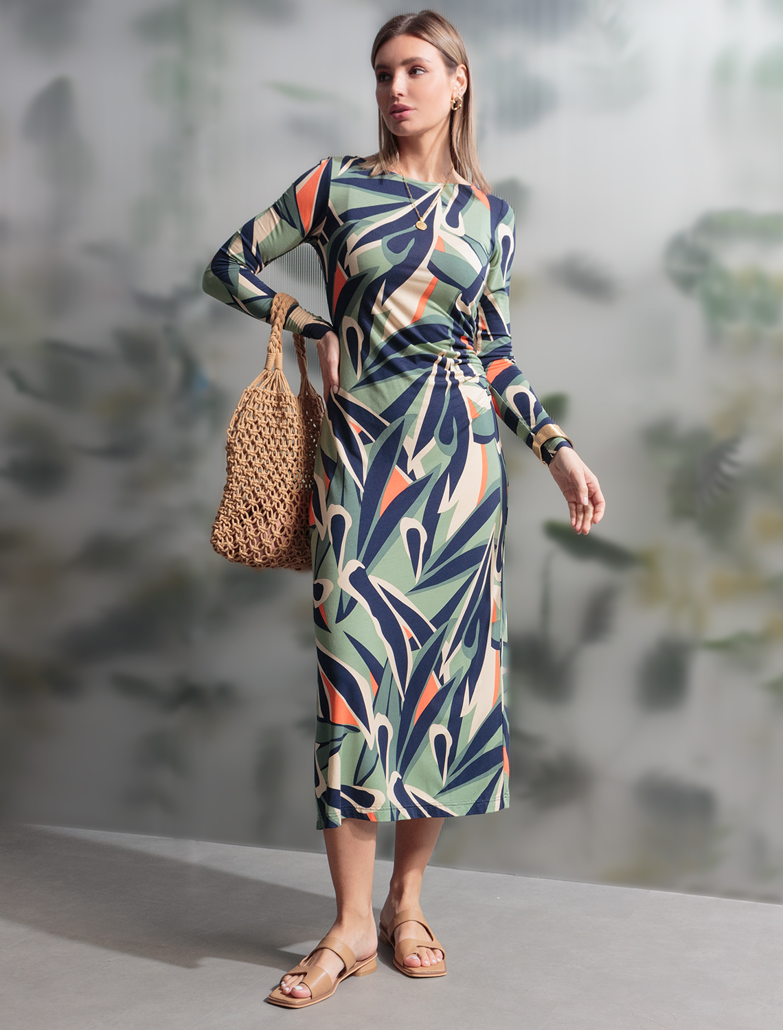 картинка Платье женское зеленый-оранжевый магазин Одежда+ являющийся официальным дистрибьютором в России 